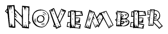 The image contains the name November written in a decorative, stylized font with a hand-drawn appearance. The lines are made up of what appears to be planks of wood, which are nailed together