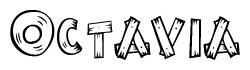 The clipart image shows the name Octavia stylized to look as if it has been constructed out of wooden planks or logs. Each letter is designed to resemble pieces of wood.
