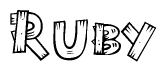 The clipart image shows the name Ruby stylized to look like it is constructed out of separate wooden planks or boards, with each letter having wood grain and plank-like details.