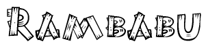 The image contains the name Rambabu written in a decorative, stylized font with a hand-drawn appearance. The lines are made up of what appears to be planks of wood, which are nailed together