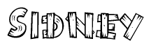 The image contains the name Sidney written in a decorative, stylized font with a hand-drawn appearance. The lines are made up of what appears to be planks of wood, which are nailed together