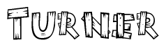 The clipart image shows the name Turner stylized to look like it is constructed out of separate wooden planks or boards, with each letter having wood grain and plank-like details.