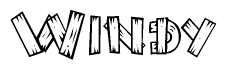The image contains the name Windy written in a decorative, stylized font with a hand-drawn appearance. The lines are made up of what appears to be planks of wood, which are nailed together
