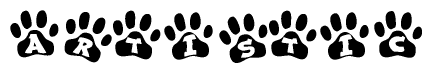 The image shows a series of animal paw prints arranged horizontally. Within each paw print, there's a letter; together they spell Artistic