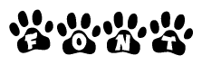 The image shows a row of animal paw prints, each containing a letter. The letters spell out the word Font within the paw prints.