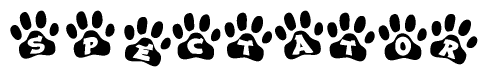 The image shows a row of animal paw prints, each containing a letter. The letters spell out the word Spectator within the paw prints.