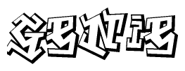 The image is a stylized representation of the letters Genie designed to mimic the look of graffiti text. The letters are bold and have a three-dimensional appearance, with emphasis on angles and shadowing effects.