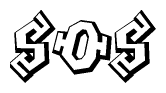The image is a stylized representation of the letters Sos designed to mimic the look of graffiti text. The letters are bold and have a three-dimensional appearance, with emphasis on angles and shadowing effects.