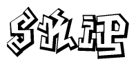 The clipart image depicts the word Skip in a style reminiscent of graffiti. The letters are drawn in a bold, block-like script with sharp angles and a three-dimensional appearance.