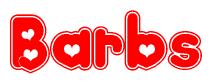 The image displays the word Barbs written in a stylized red font with hearts inside the letters.