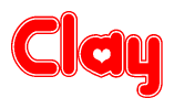 The image displays the word Clay written in a stylized red font with hearts inside the letters.