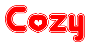 The image displays the word Cozy written in a stylized red font with hearts inside the letters.