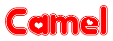 The image is a clipart featuring the word Camel written in a stylized font with a heart shape replacing inserted into the center of each letter. The color scheme of the text and hearts is red with a light outline.