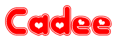 The image is a clipart featuring the word Cadee written in a stylized font with a heart shape replacing inserted into the center of each letter. The color scheme of the text and hearts is red with a light outline.