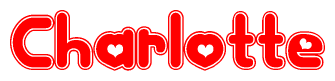 The image displays the word Charlotte written in a stylized red font with hearts inside the letters.