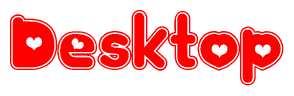 The image is a clipart featuring the word Desktop written in a stylized font with a heart shape replacing inserted into the center of each letter. The color scheme of the text and hearts is red with a light outline.