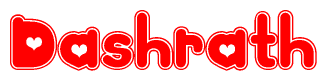 The image is a clipart featuring the word Dashrath written in a stylized font with a heart shape replacing inserted into the center of each letter. The color scheme of the text and hearts is red with a light outline.