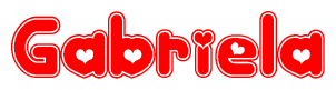 The image is a clipart featuring the word Gabriela written in a stylized font with a heart shape replacing inserted into the center of each letter. The color scheme of the text and hearts is red with a light outline.