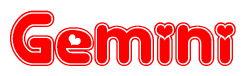 The image is a clipart featuring the word Gemini written in a stylized font with a heart shape replacing inserted into the center of each letter. The color scheme of the text and hearts is red with a light outline.