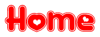 The image is a clipart featuring the word Home written in a stylized font with a heart shape replacing inserted into the center of each letter. The color scheme of the text and hearts is red with a light outline.