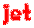 The image displays the word Jet written in a stylized red font with hearts inside the letters.