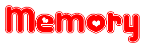 The image displays the word Memory written in a stylized red font with hearts inside the letters.