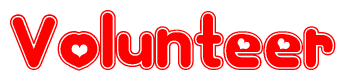 The image displays the word Volunteer written in a stylized red font with hearts inside the letters.
