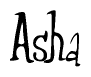 The image is a stylized text or script that reads 'Asha' in a cursive or calligraphic font.