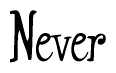 The image contains the word 'Never' written in a cursive, stylized font.