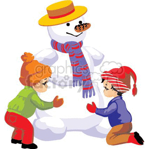 Kids build a snowman