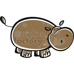 The image shows a cartoon of a brown a hippo. It has thick black lines around the edge, and spots on its body