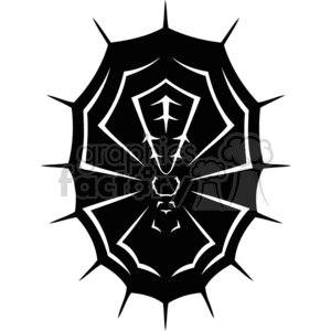 The clipart image shows a stylized, symmetrical representation of a spider centered in a spider web. The design is simplified and bold, with sharp, angular lines making it ideal for vinyl cutting purposes. The spider's body and legs have distinct segments and pointed tips, contributing to a menacing and spooky feel often associated with Halloween-themed decorations. Notably, the spider bears resemblance to the iconic markings of a black widow, due to the hourglass-shaped pattern on its abdomen.