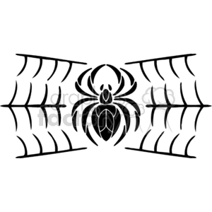 This clipart image consists of a stylized spider centered between two segments of spider webs. The design is in black and white and appears to be optimized for vinyl cutting purposes, suitable for Halloween decorations or spooky-themed designs.