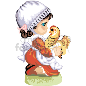 Little pilgrim girl holding a chicken