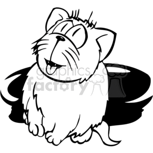 This is a black and white clipart image of a cartoonish, chubby cat with a happy or cheeky expression. It features prominent, simplistic lines and a stylized appearance that makes it suitable for vinyl cutting or similar applications where a simple, high-contrast design is necessary.