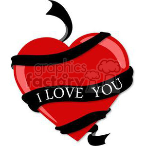 red heart with black I love you ribbon