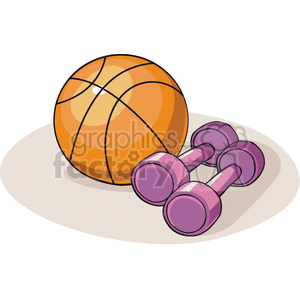 Cartoon basketball and weights 