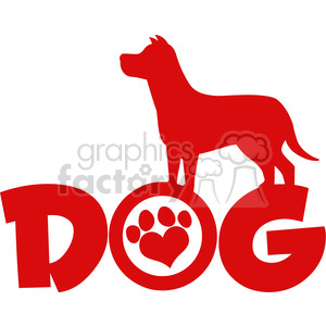 Royalty Free RF Clipart Illustration Dog Red Silhouette Over Text With Love Paw Print Vector Illustration Isolated On White Background