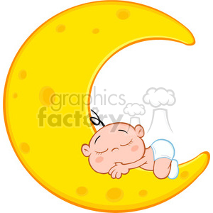Royalty Free RF Clipart Illustration Cute Baby Boy Sleeps On Moon Cartoon Character