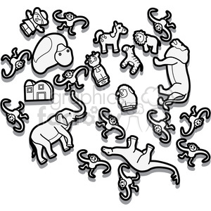 outline of toy animals illustration graphic