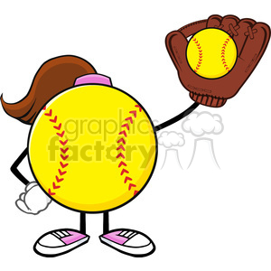 softball girl faceless cartoon character holding a bat and glove with ball vector illustration isolated on white background