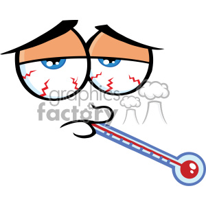 10879 Royalty Free RF Clipart Sick Cartoon Funny Face With Tired Expression And Thermometer Vector Illustration