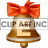 This gif animation shows a bell with a red bow on the top. It has the letter E inside
