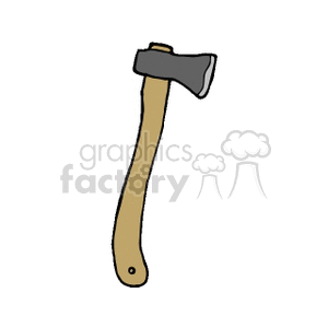 The image shows a simple illustration of a hatchet, which is a type of axe. It depicts a hatchet with a metal head and a wood-colored handle, typically used in agriculture, camping, and various outdoor activities.