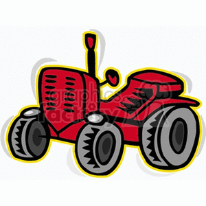 This image displays a stylized clipart of a red tractor. The tractor features large black tires, prominent grilles on the engine block, and a straightforward design indicative of agricultural machinery.