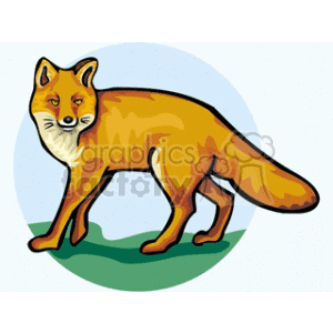 The clipart image depicts a stylized illustration of a red fox standing on a patch of green, possibly grass, with a partial white background highlighting the figure of the fox.