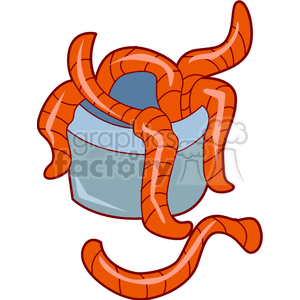 The clipart image features a collection of bright orange worms overflowing from a light blue container. The worms are stylized with simple lines indicating segments.