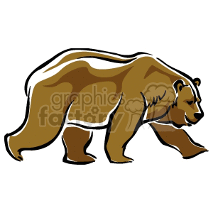 The clipart image shows a cartoon illustration of a brown grizzly bear, walking on all fours to the right
