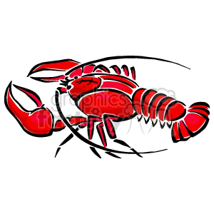 A cartoon of a  red lobster. It appears to have a plate underneath it, so it could also be in a restaurant as a dish
