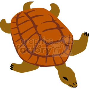 The image is a clipart illustration of a turtle. The turtle has a rust-red colored shell with a pattern of lines creating sections. Its limbs and head are a light brown color.